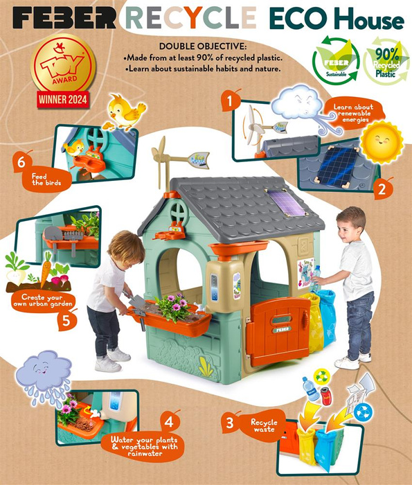 Domek ogrodowy Recycle Eco FEBER FEH26000 z segregacją odpadów Zielona Energia do kreatywnej zabawy dla dzieci