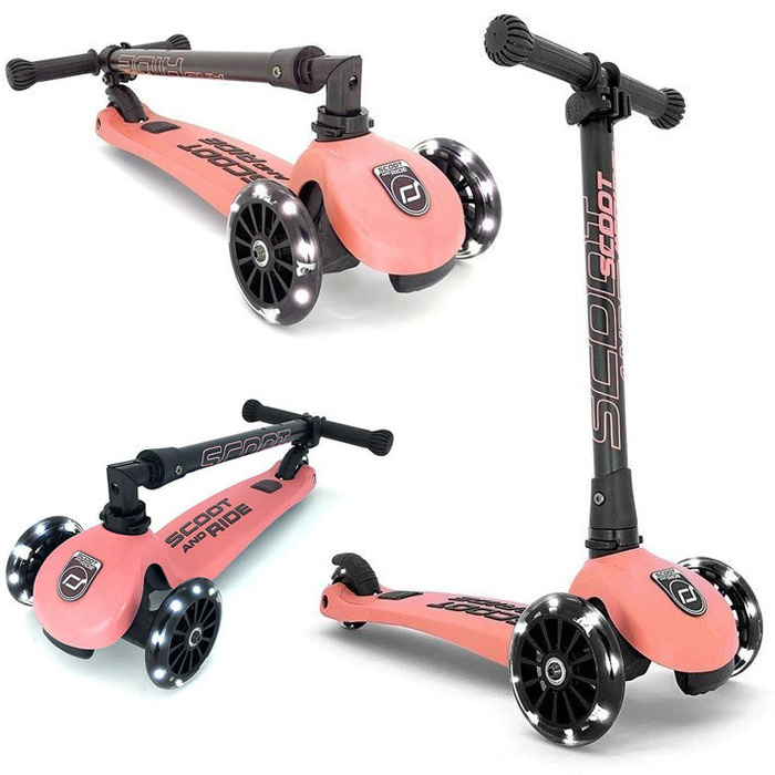 Zestaw SCOOTANDRIDE Kask + Highwaykick 3 LED hulajnoga składana ze świecącymi kółkami 3+ Peach