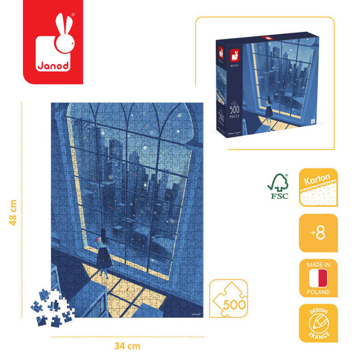 Puzzle artystyczne Nocny widok w błękicie 500 elementów 8+ J02510-Janod, puzzle tekturowe