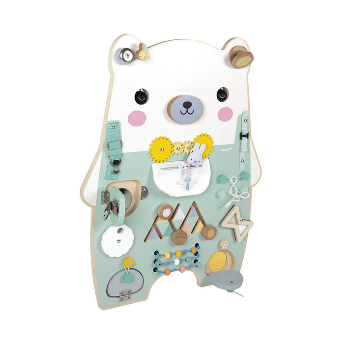 Duża drewniana tablica manipulacyjna 20 aktywności Miś Pure Janod J05162