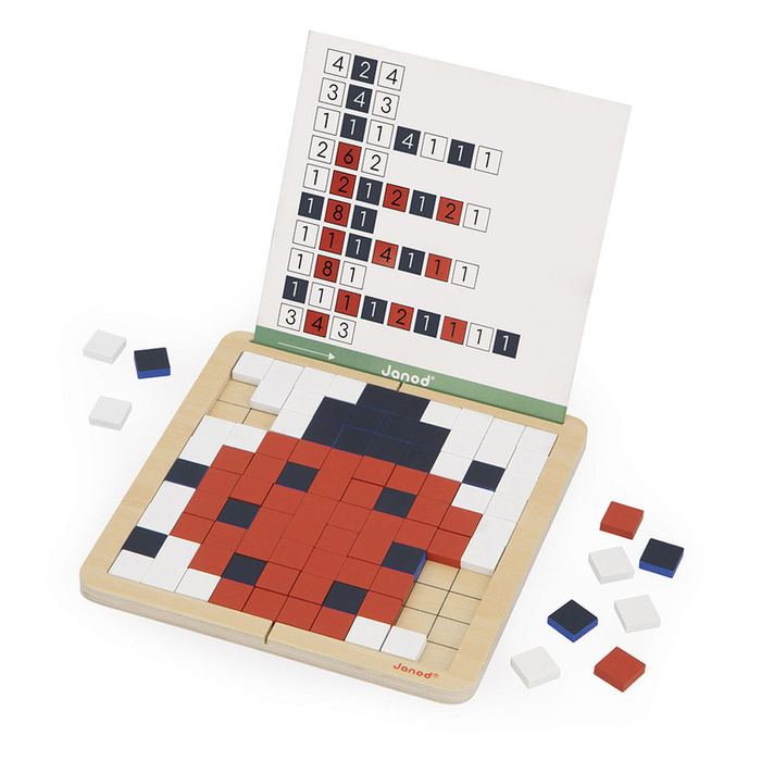 Drewniana układanka mozaika piksele symetria i kodowanie 4w1 Janod J05093