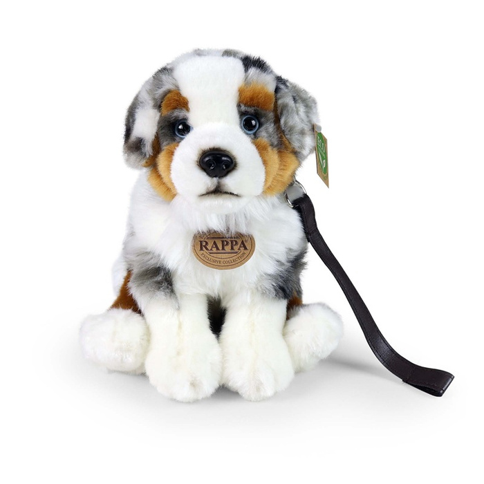 Pluszowy Owczarek Australijski ze smyczą 27 cm Rappa 221123 realistyczna i ekologiczna Maskotka dla dzieci