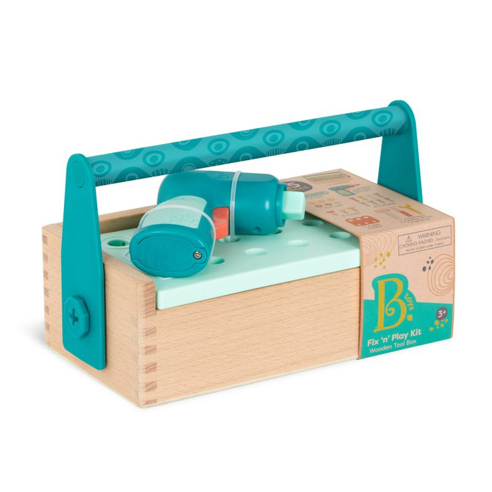 Drewniana skrzynka z narzędziami i działającą wiertarką B.toys BX2058Z zestaw majsterkowicza