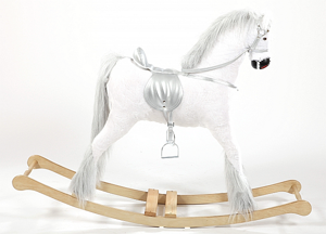 Bardzo duży biały koń na biegunach, zabawki dla dzieci na biegunach