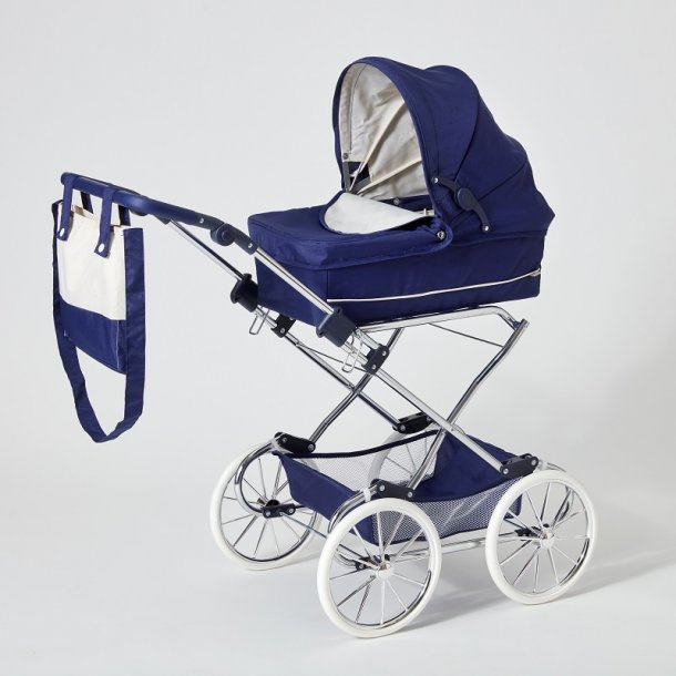 Duży wózek dla lalek Doll Pram Deluxe Granatowy z regulowaną rączką Astrup 84138