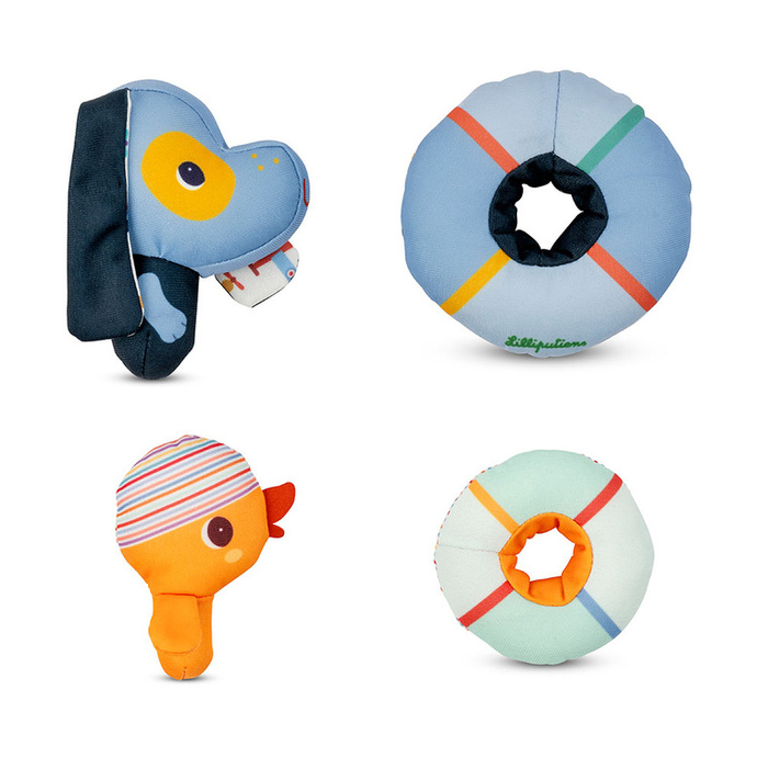 Przytulanki do kąpieli Lilliputiens 83651 Piesek Jules i Kaczorek Gaspard z kołami do pływania