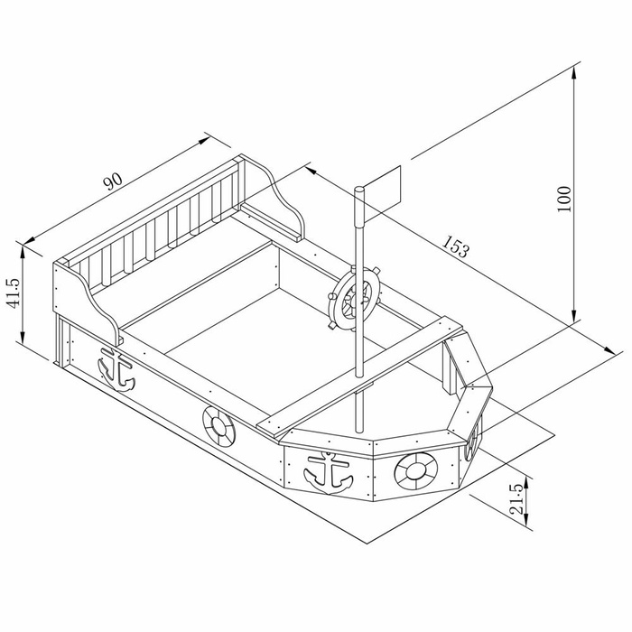 Drewniana Piaskownica Doris Boat AXI A031.045.00 Statek dla dzieci ze schowkiem pokrowcem i kołem sterowym