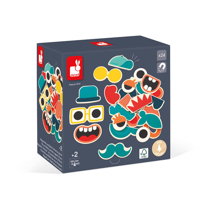 Zestaw drewnianych magnesów Portrety 24 szt. Janod J09644