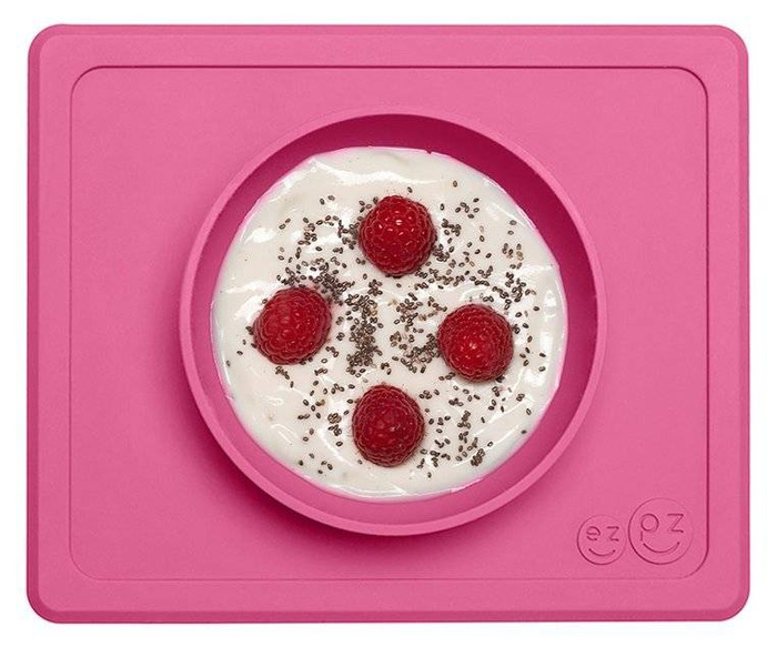 Silikonowa miseczka z podkładką 2w1 Mini Bowl różowa EUMBP002-EZPZ, naczynia dla dzieci 