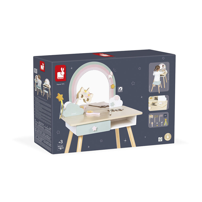 Duża toaletka drewniana z akcesoriami Jednorożec Janod J06464