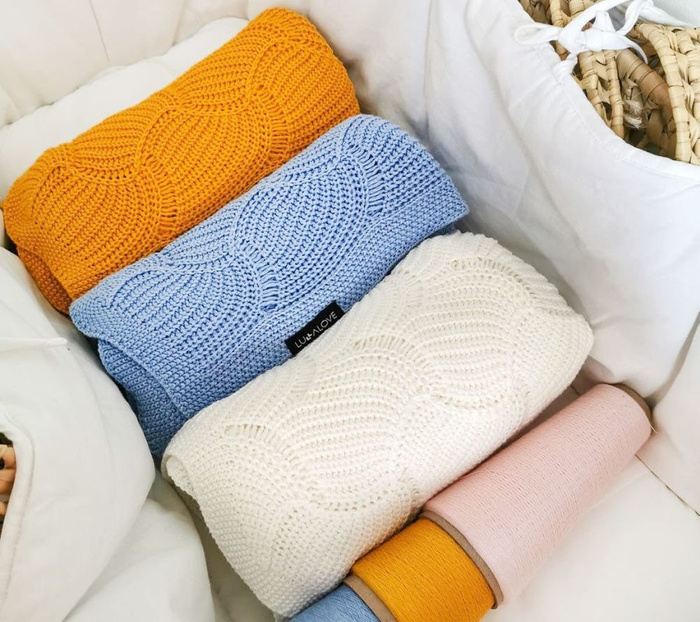 Kocyk ażurowy błękitna muszelka LL8085-Lullalove, kocyki dla dzieci