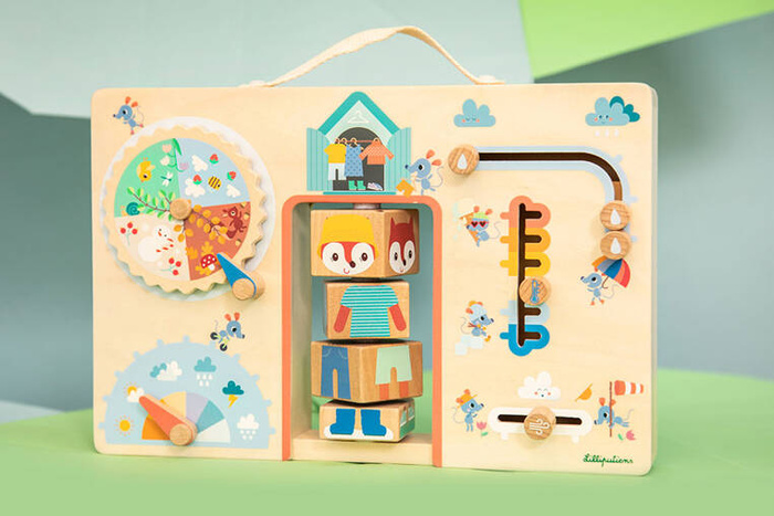 Drewniana tablica manipulacyjna walizka Ubranie na każdą pogodę Lisiczka Alice Lilliputiens 83556