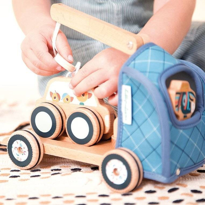 Drewniana pomoc drogowa z ruchomym hakiem i autkiem Osiołek Ignace 83232-Lilliputiens