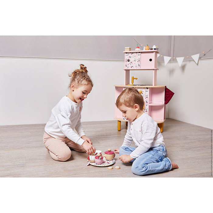 Dwustronna drewniana kuchnia Twist z 8 akcesoriami Janod J06616