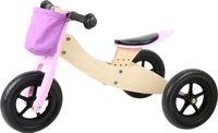 Drewniany rowerek biegowy trójkołowy regulowany z fioletowym koszyczkiem MAXI 11611 Small Foot