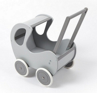 Drewniany wózek dla lalek. Szara budka-zabawki dla dziewczynek