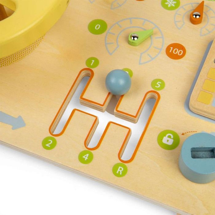Tablica manipulacyjna dla dzieci z kierownicą i wieloma atrakcjami Dżungla Bigjigs 37081 Drewniane zabawki dla dzieci