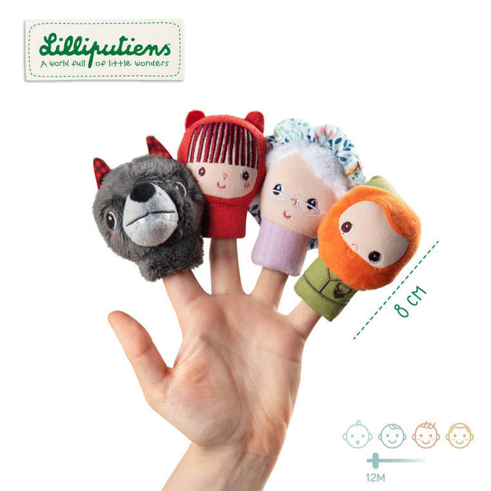 Zestaw 4 pacynek na palec Czerwony Kapturek babcia wilk i gajowy 83405 Lilliputiens