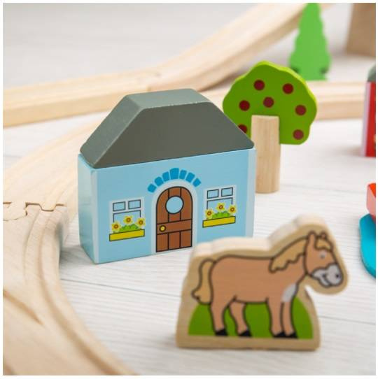 Kolejka drewniana z dodatkami 101 el. Miasto i wieś BJT015-Bigjigs Rail