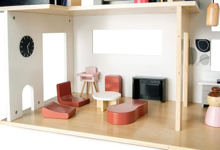 Drewniany domek dla lalek w loftowym stylu z tarasem 246343