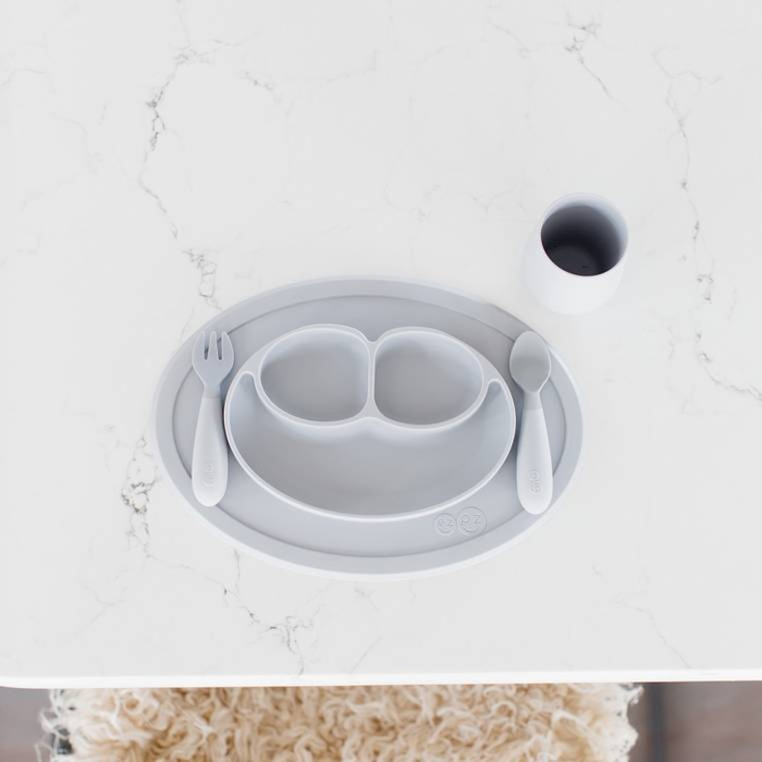 Komplet silikonowych sztućców Mini Utensils pastelowa szarość EUMUP003-EZPZ, sztućce dla dzieci