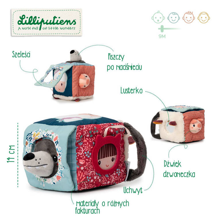 Dźwiękowa kostka aktywizująca wielofunkcyjna miękka Wilk Louis 83464 Lilliputiens