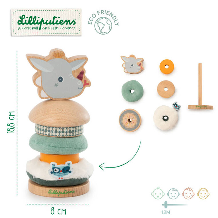 Drewniana układanka piramida z miękkimi elementami Smok Joe 83472 LILLIPUTIENS