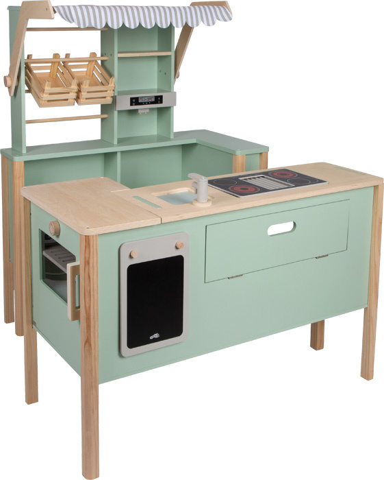 Drewniany sklep dla dzieci i kuchnia 2w1 szałwia zielona Small Foot 12688 odgrywanie ról