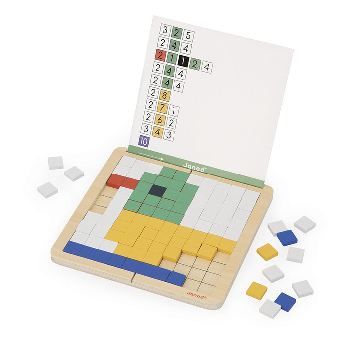 Drewniana układanka mozaika piksele symetria i kodowanie 4w1 Janod J05093