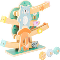 Drewniany tor zjeżdżalnia Pastelowe drzewo Miś i przyjaciele 11473-Small Foot, tory na kulki dla dzieci