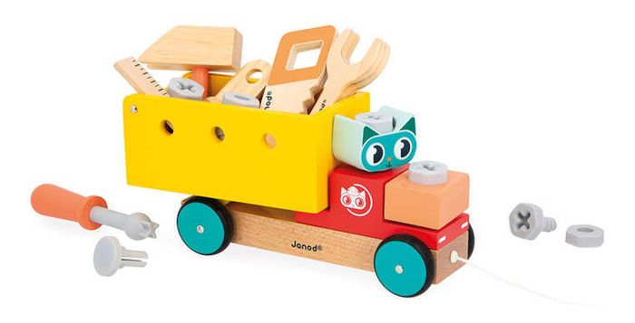 Drewniana ciężarówka z narzędziami do samodzielnego złożenia Brico Kids Janod J06451