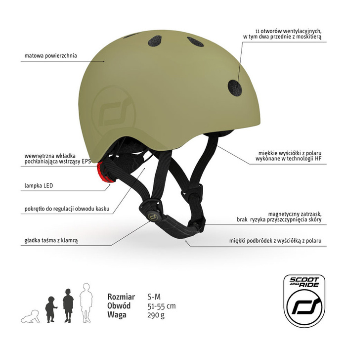 Kask S-M dla dzieci 3+ Olive Scootandride S00008