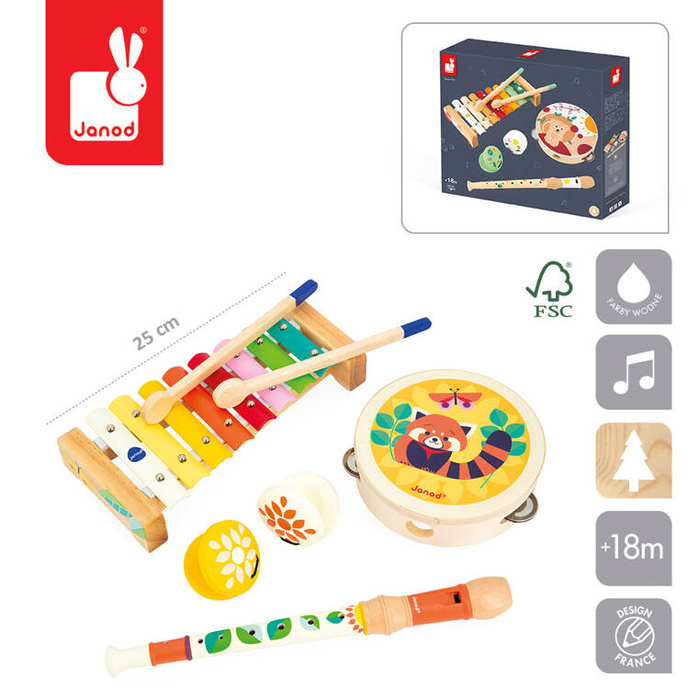 Zestaw drewnianych zabawkowych instrumentów muzycznych Gioia J07656 Janod