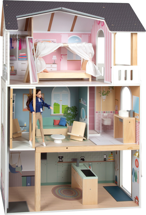 Domek dla lalek z wyposażeniem 3 piętrowa Dream Villa XL winda i balkon Small Foot 12730