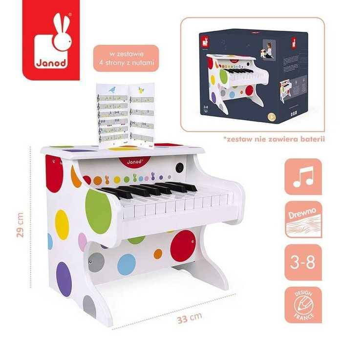 Elektroniczne pianino Confetti J07618- Janod, zabawki muzyczne