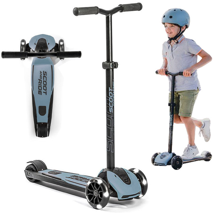 Zestaw SCOOTANDRIDE Kask + Highwaykick 5 LED Hulajnoga trójkołowa balansowa ze świecącymi kółkami 5+ Steel