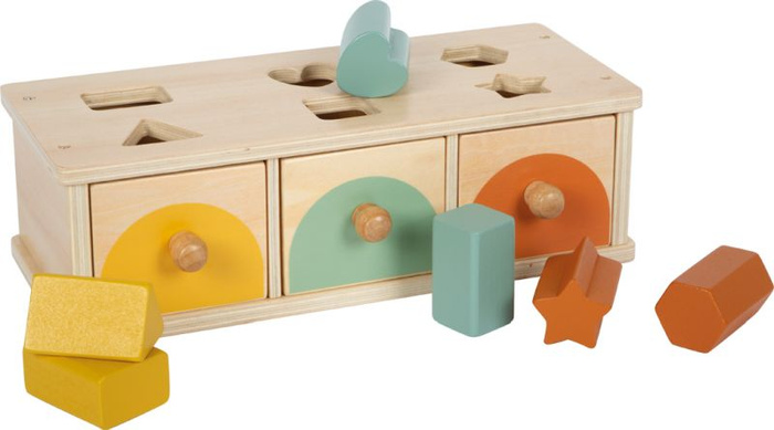 Sorter kształtów i kolorów z szufladkami i klockami Montessori Small Foot 12746 Drewniane zabawki dla dzieci