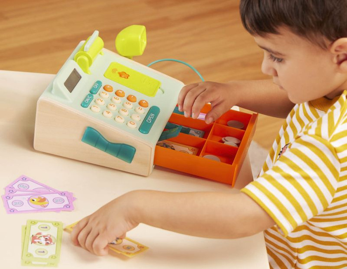 Kasa fiskalna ze skanerem i czytnikiem kart płatniczych Mini Cashier Playset B.Toys BX1934Z zabawy dla dzieci
