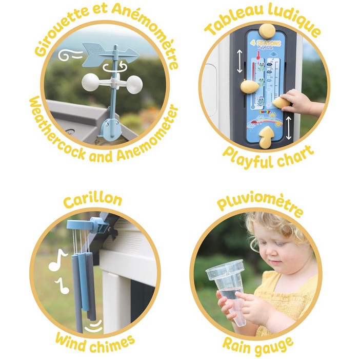 Domek ogrodowy 4 Pory Roku Smoby 810731 z oknami drzwiczkami i akcesoriami do nauki pogody