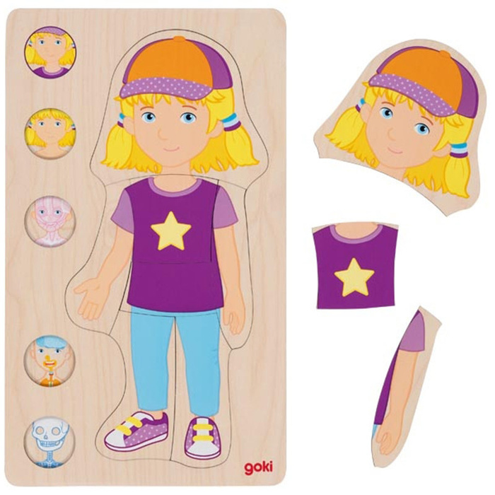 Drewniana układanka anatomia ciała dziewczynka Goki 57362