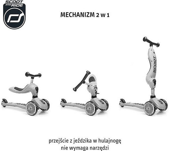 Zestaw SCOOTANDRIDE Kask + Highwaykick1 2w1 jeździk i hulajnoga z zamykanym schowkiem Brown Lines