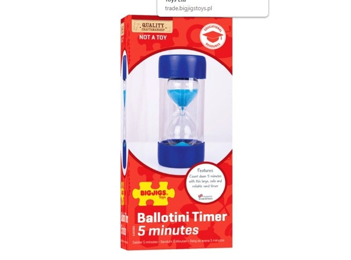Niebieska klepsydra Minutnik Ballotini 5 Minut BJE0005-Bigjigs Toys, czasomierz dla dzieci