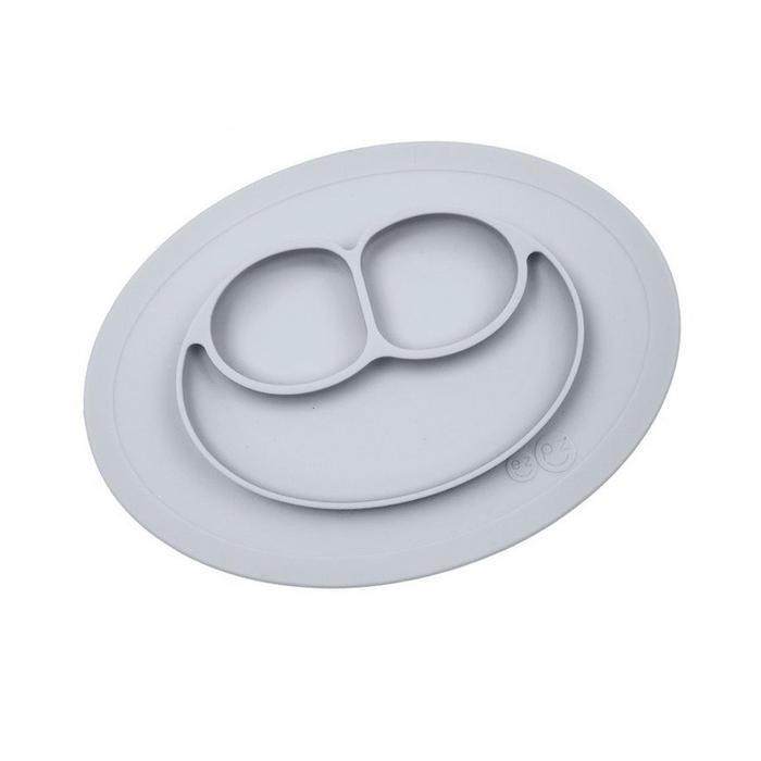 EZPZ Silikonowy talerzyk z podkładką mały 2w1 Mini Mat pastelowa szarość EUMMP003- EZPZ, naczynia dla dzieci