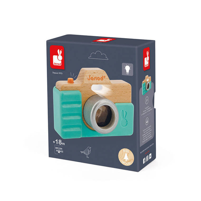 Drewniany aparat fotograficzny z dźwiękiem i lampą błyskową 18 m+ J05381-Janod, zabawka dla najmłodszych