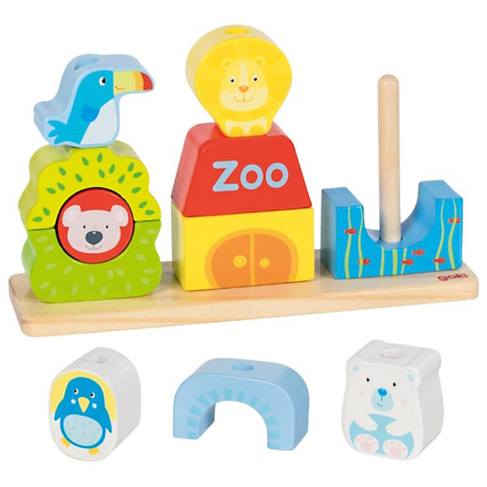 Drewniana układanka na palikach ze zwierzętami Zoo Goki 58356