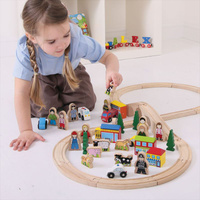 Zestaw akcesoriów do kolejki dla dzieci Bigjigs Rail BJT054 budynki figurki drewniane
