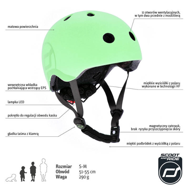Zestaw SCOOTANDRIDE Kask + Highwaykick 3 LED hulajnoga składana ze świecącymi kółkami 3+ Kiwi