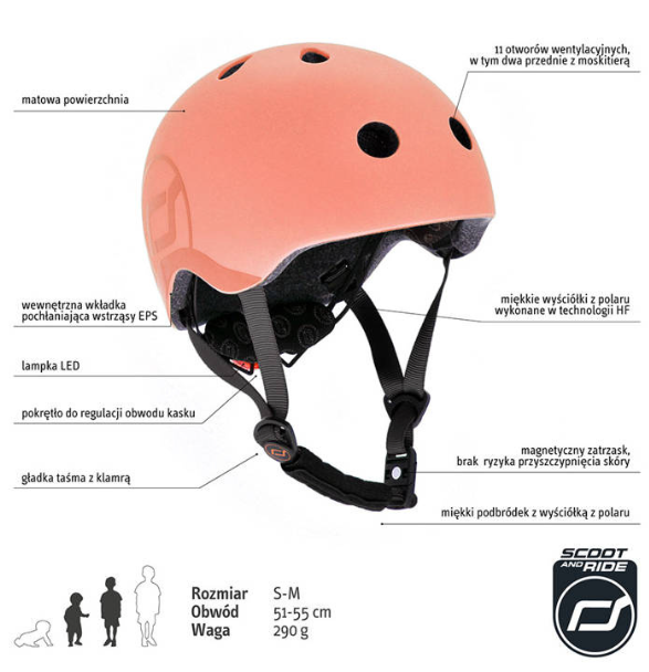 Zestaw SCOOTANDRIDE Kask + Highwaykick 3 LED hulajnoga składana ze świecącymi kółkami 3+ Peach