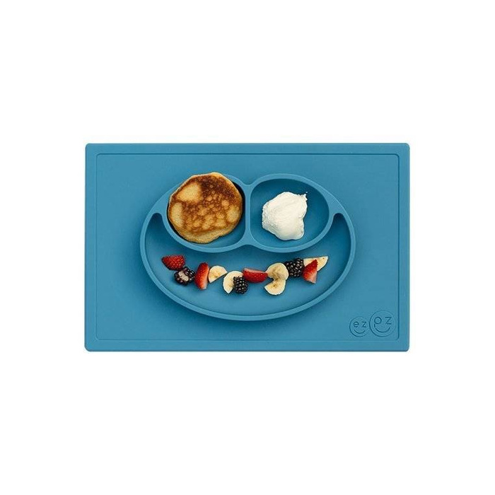 EZPZ Silikonowy talerzyk z podkładką 2w1 Happy Mat niebieski EUHMB003- EZPZ, naczynia dla dzieci