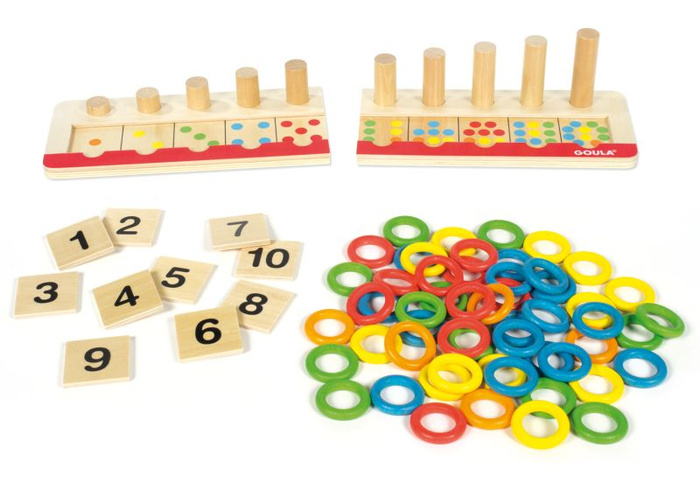 Układanka Montessori sorter nauka liczenia i kolorów Goula 55157 Klocki drewniane dla dzieci